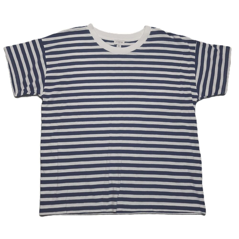 J Crew T Shirt Mens M Short Sleeve White Blue Striped Cotton